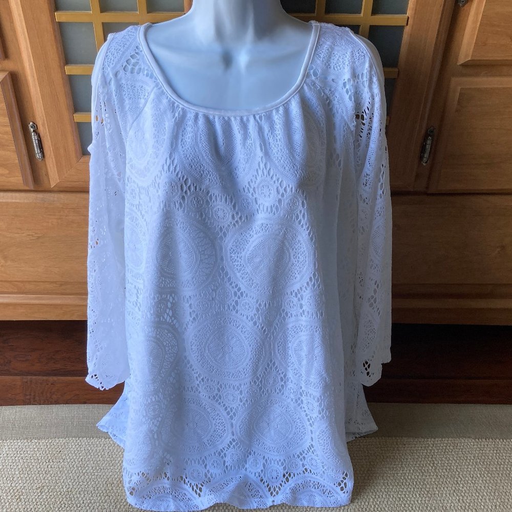 Worthington White Lace Cold Shoulder Blouse NWT  1X  New with Tag